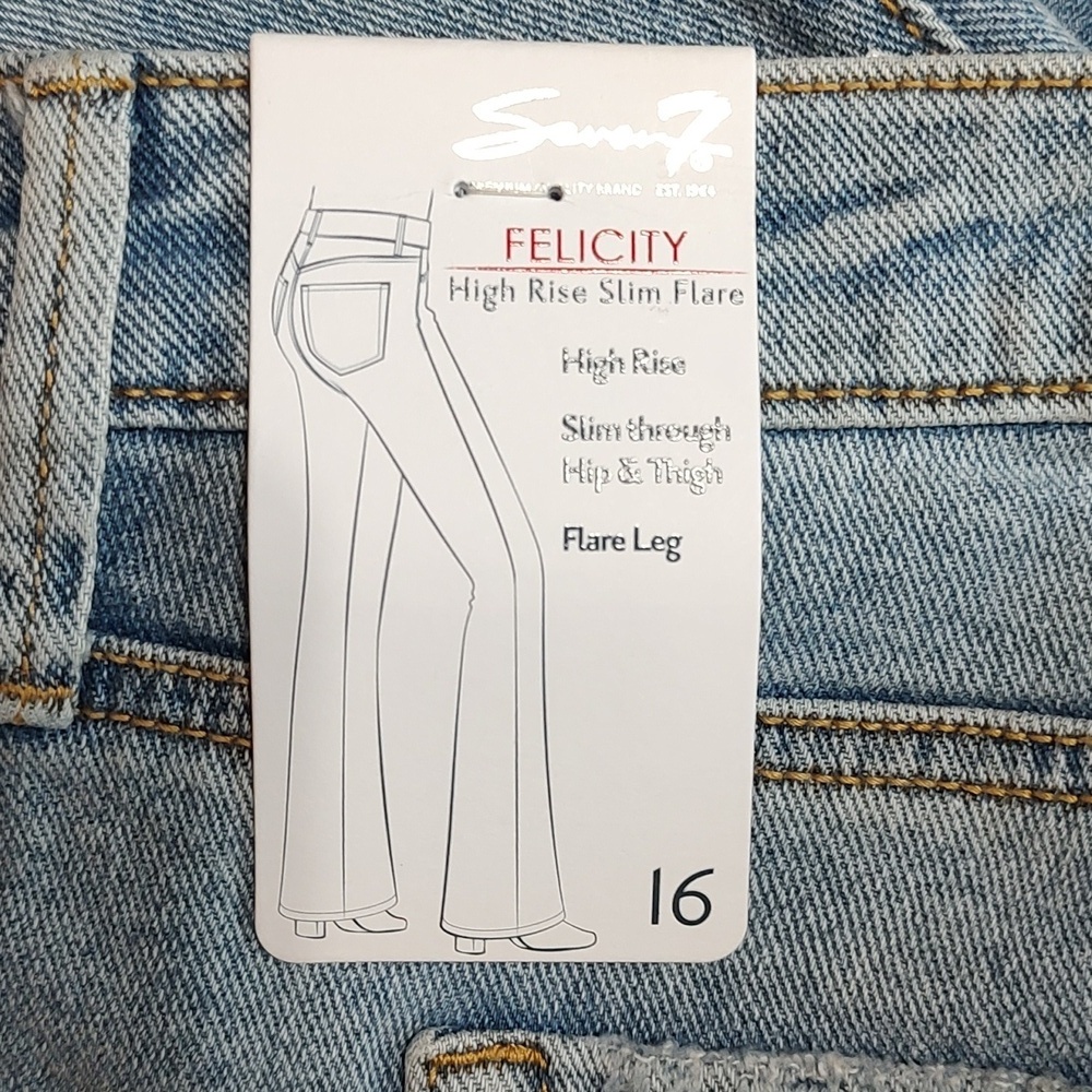 Seven Felicity High Rise Slim Flare Distressed & Raw Hem Blue Jeans Size 16 - Picture 7 of 8